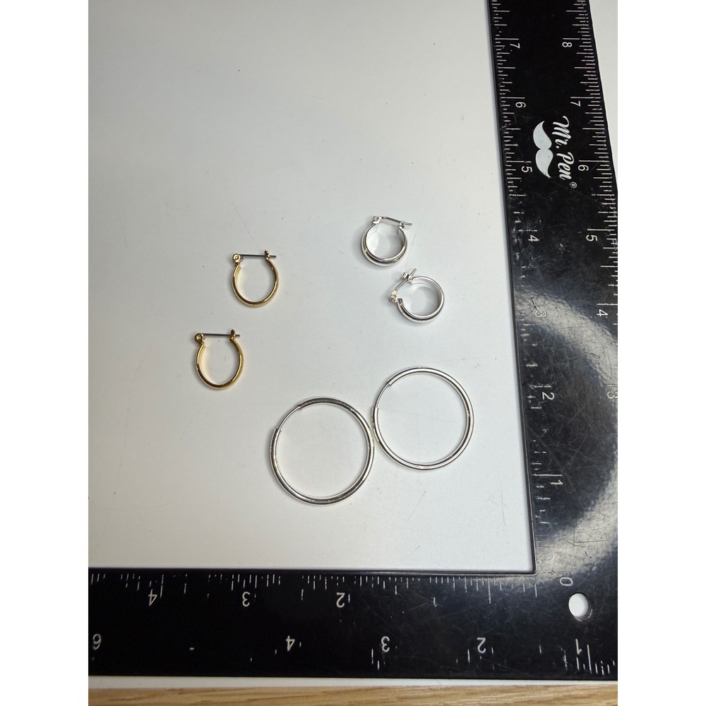 Assorted Hoop Earring Set Gold and Silver Tone 3 Pairs Oval Chunky Large Hoops